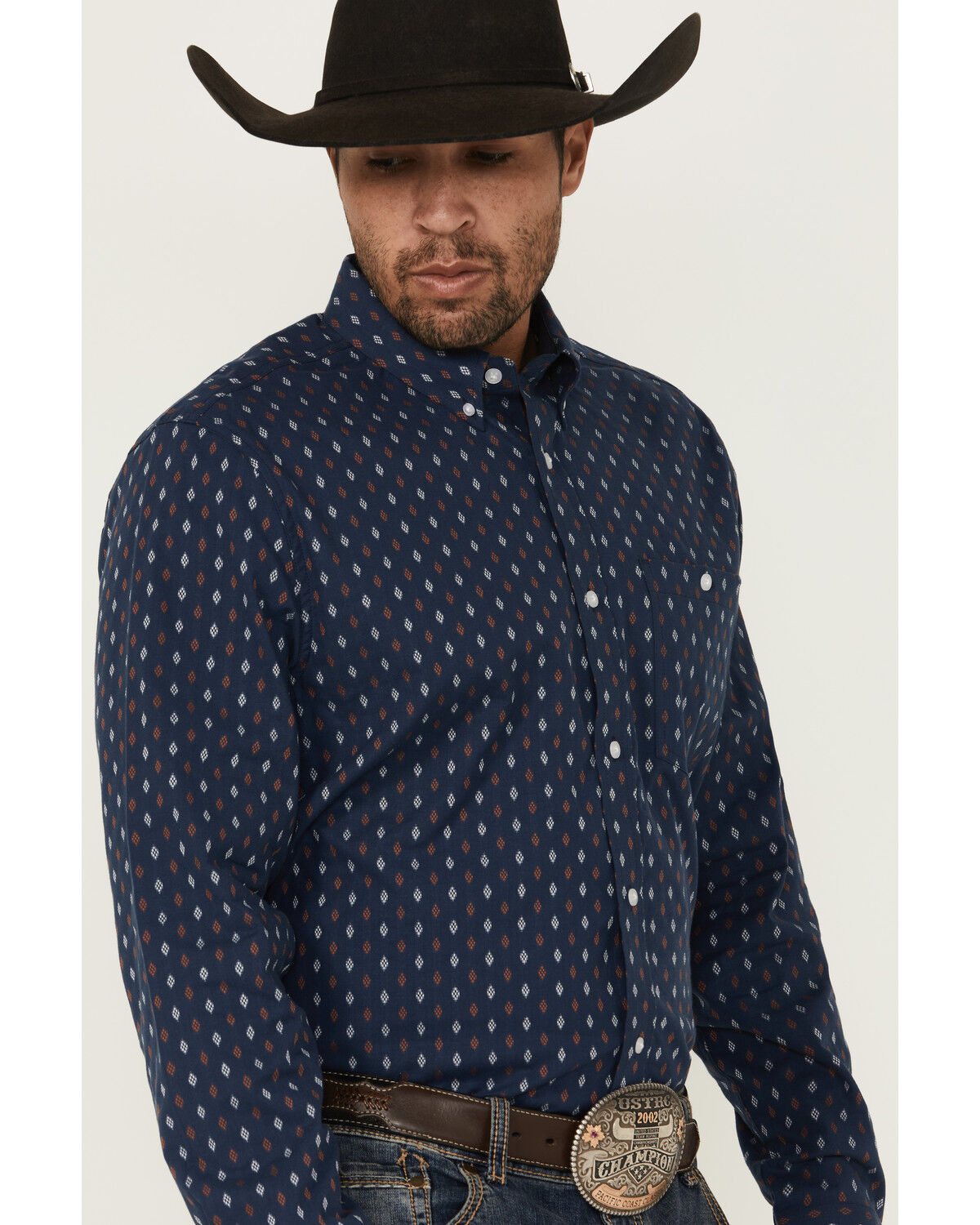 Image #2 - RANK 45&reg; Men's Repocharge Geo Print Long Sleeve Button-Down Stretch Western Shirt, Navy, hi-res