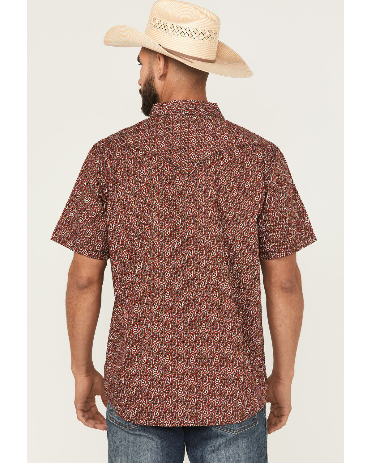 Image #4 - Moonshine Spirit&reg; Men's Lava Paisley Print Short Sleeve Snap Western Shirt, Red, hi-res
