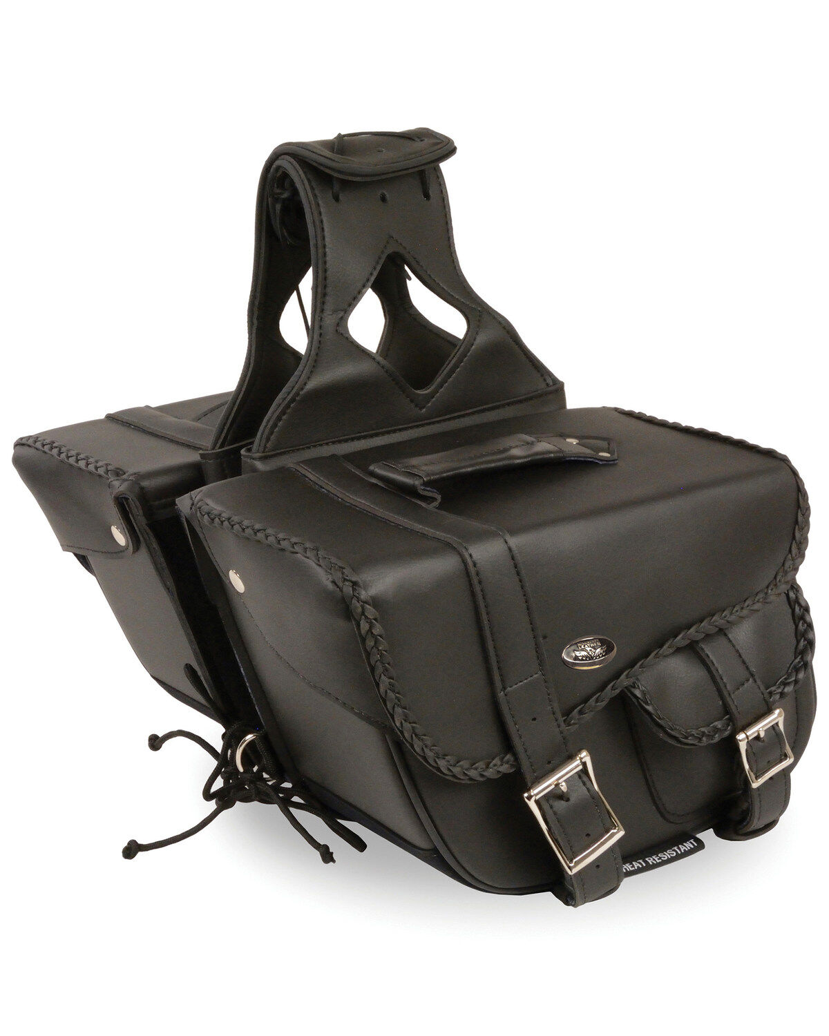 Milwaukee Leather Medium Braided Throw Over Saddle Bag, Black, hi-res