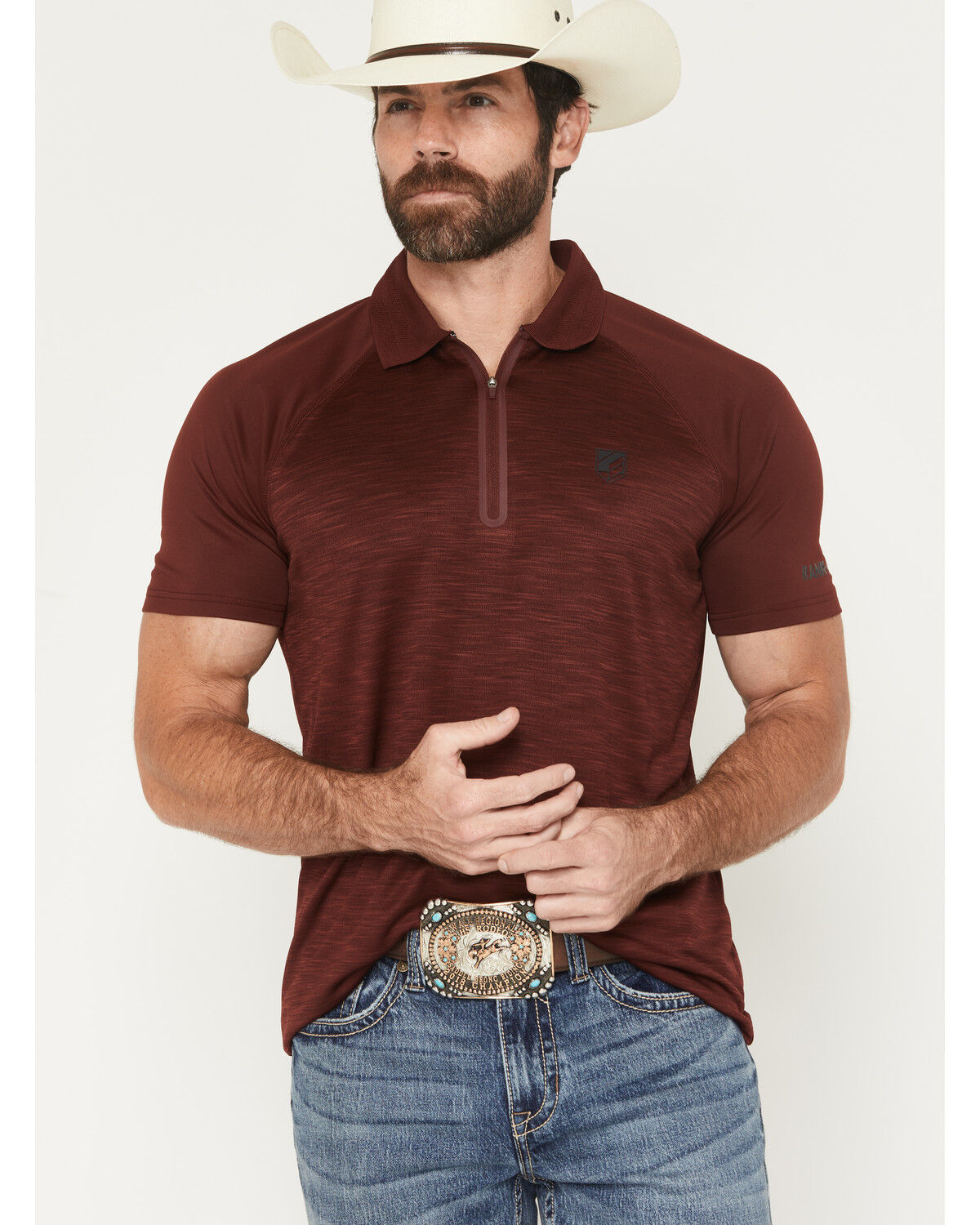 Image #1 - RANK 45&reg; Men's Marfa Solid 1/4 Zip Polo Shirt, Red, hi-res