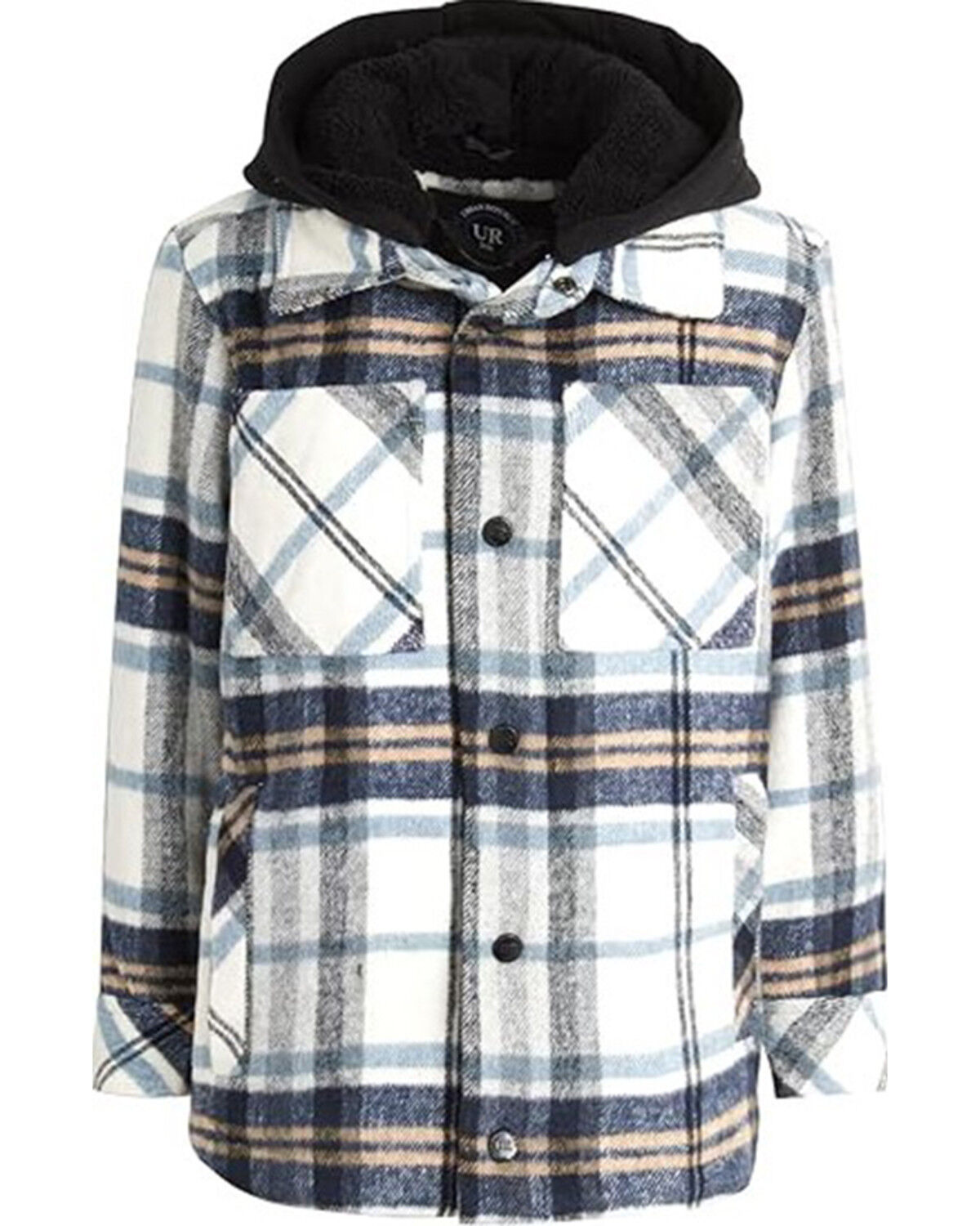 Urban Republic Toddler Boys' Plaid Print Sherpa Lined Hooded Shirt Jacket, White, hi-res
