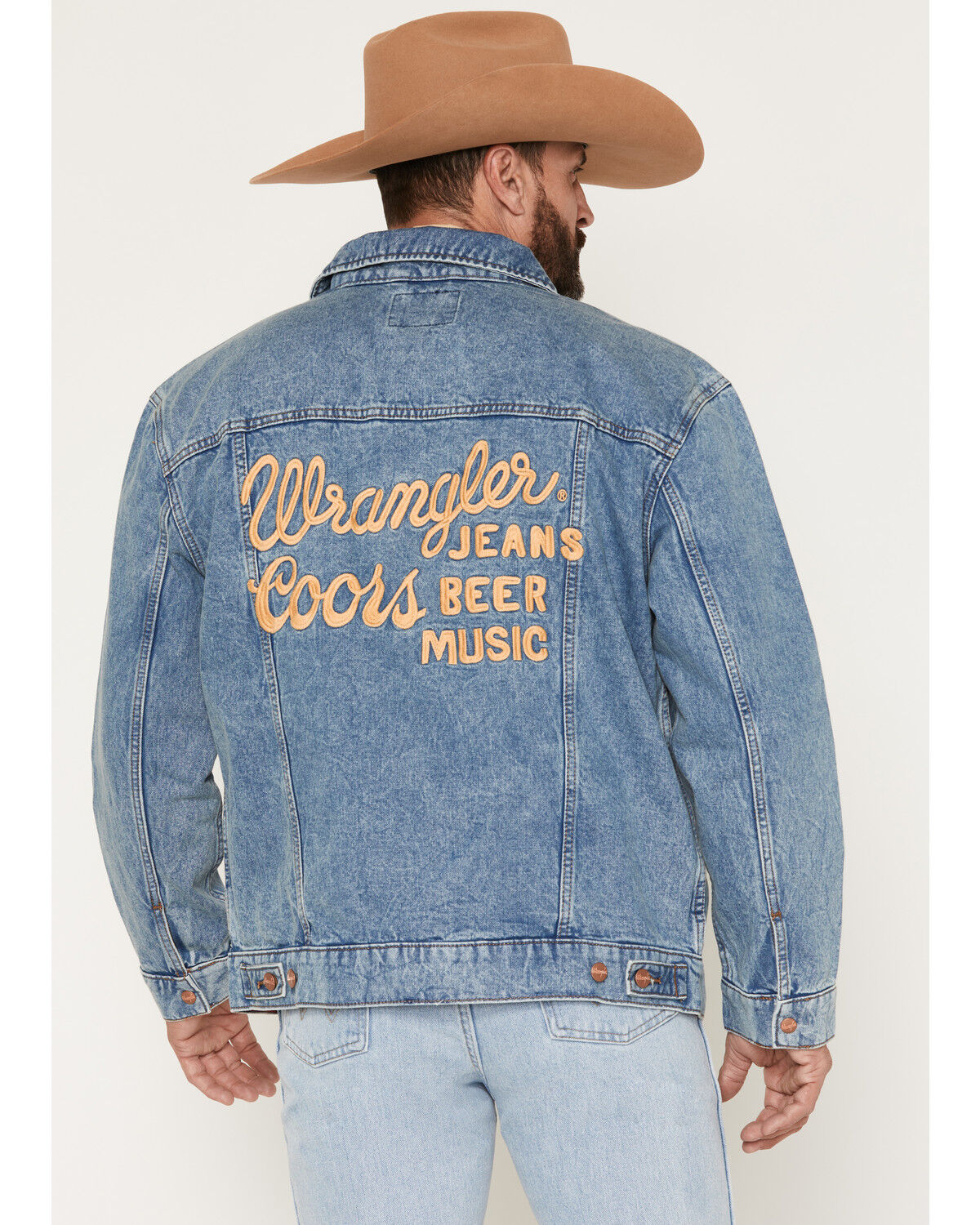 Wrangler X Coors Banquet Men's Embroidery Denim Jacket, Medium Wash, hi-res