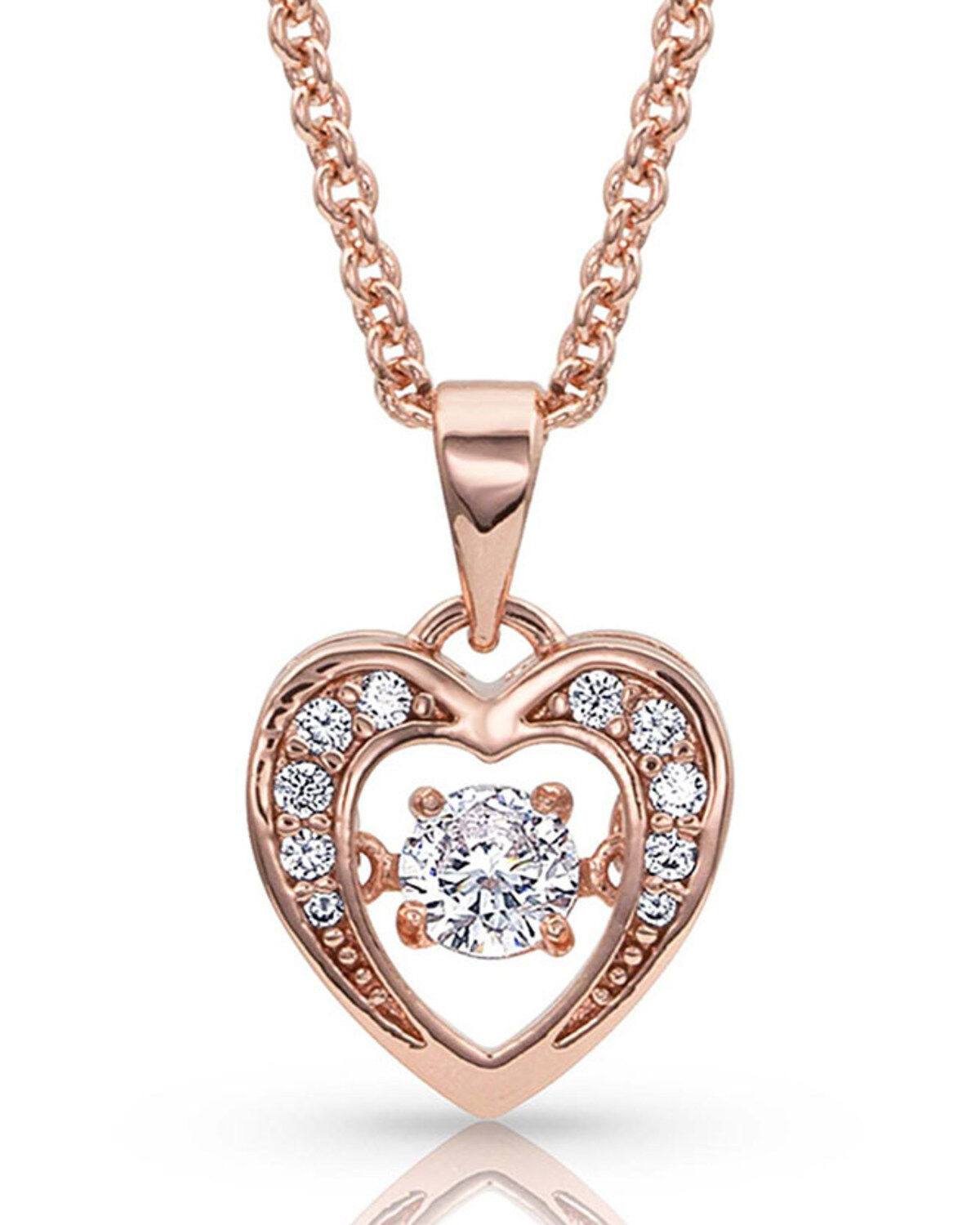 Montana Silversmiths Women's Let's Dance A Little Rose Gold Heart Necklace, Silver, hi-res