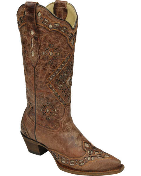 Image #1 - Corral Women's Glitter Inlay Western Boots, Cognac, hi-res