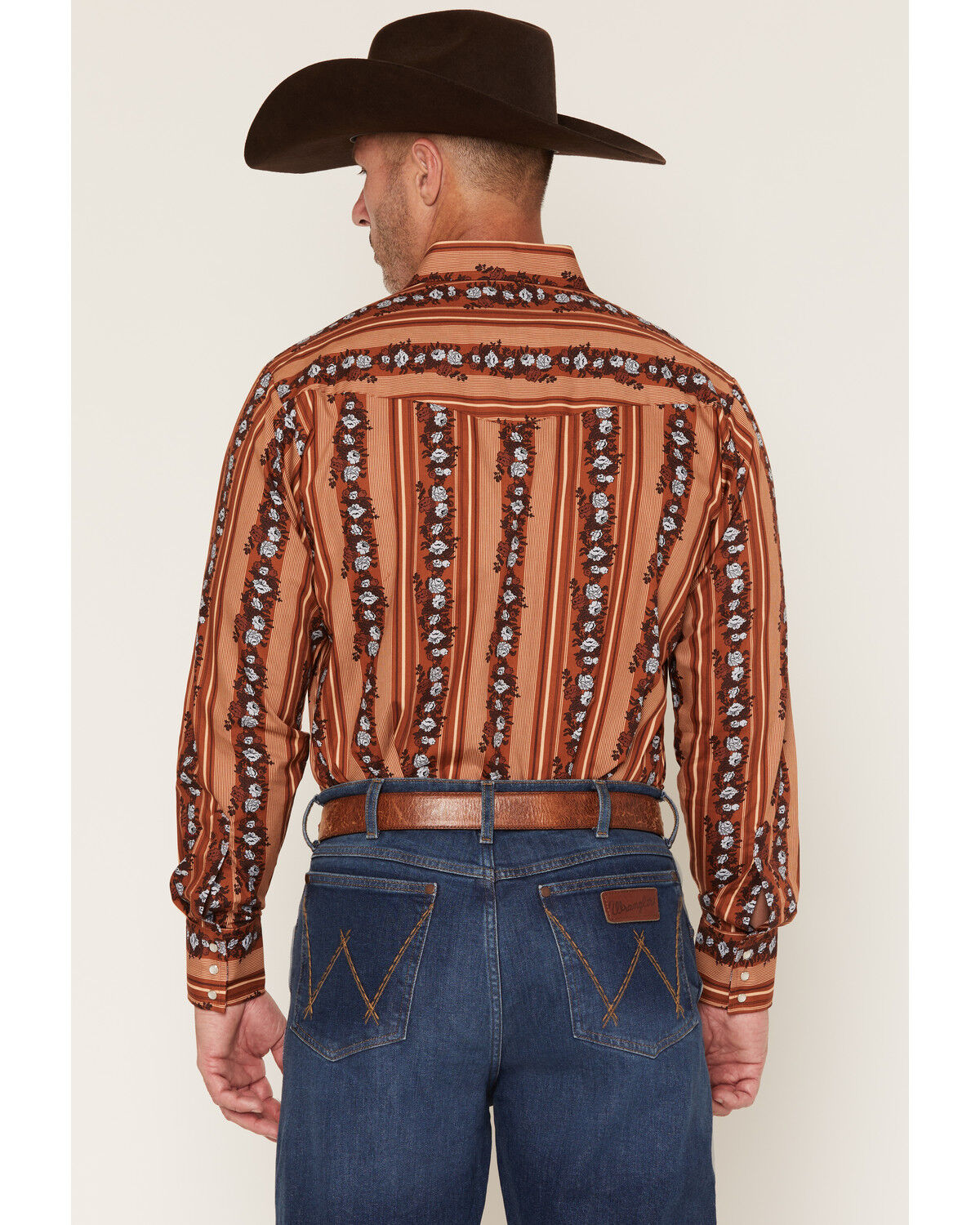 Image #4 - Ely Walker Men's Wallpaper Floral Print Long Sleeve Pearl Snap Western Shirt, Rust Copper, hi-res