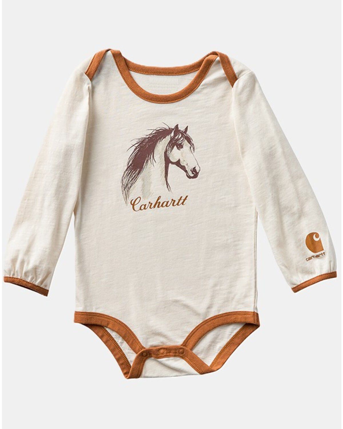 Carhartt Infant Girls' Horse Graphic Long Sleeve Onesie, Cream, hi-res