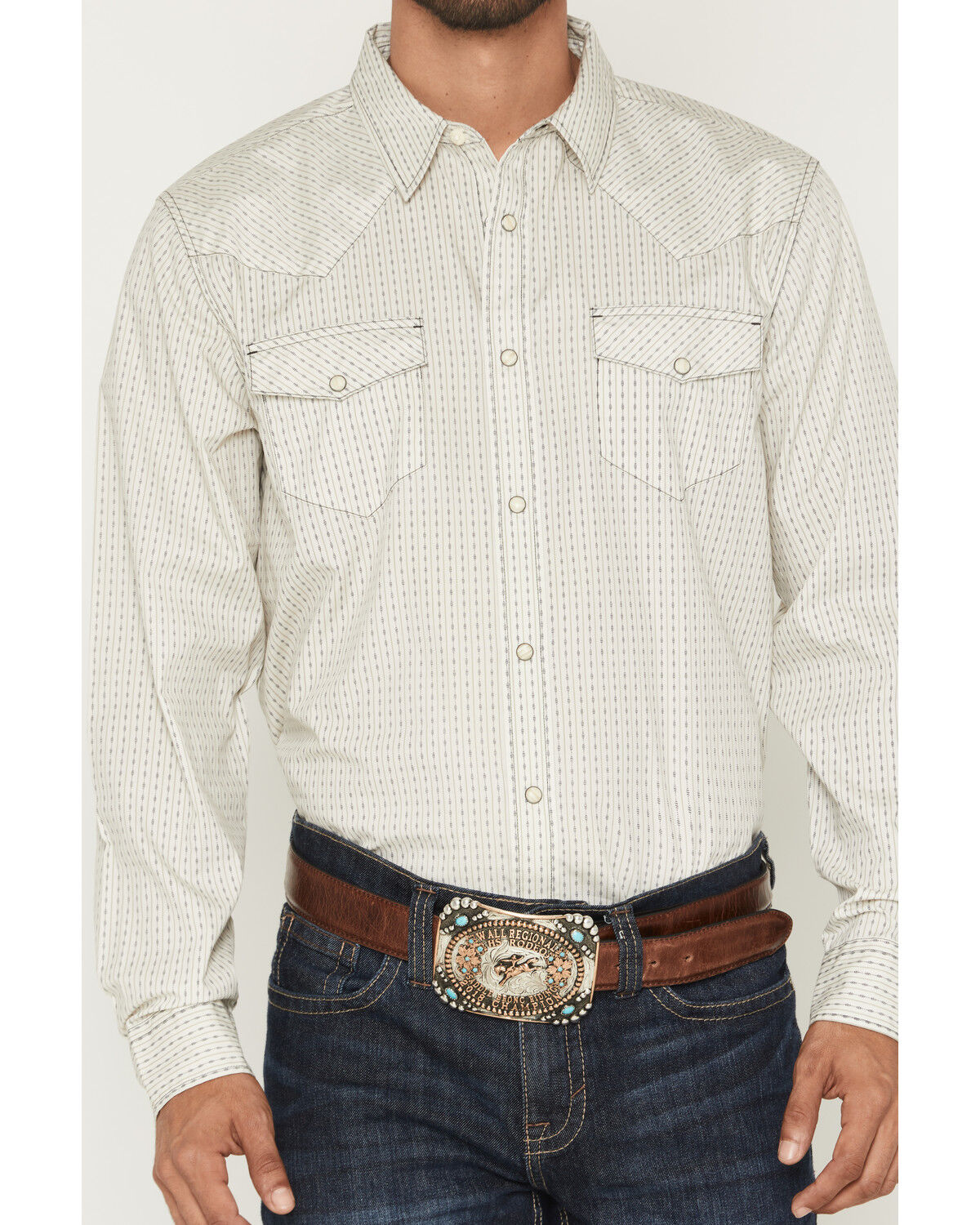 Image #3 - Gibson Trading Co Men's Tulsa Striped Long Sleeve Snap Western Shirt - Tall, Ivory, hi-res