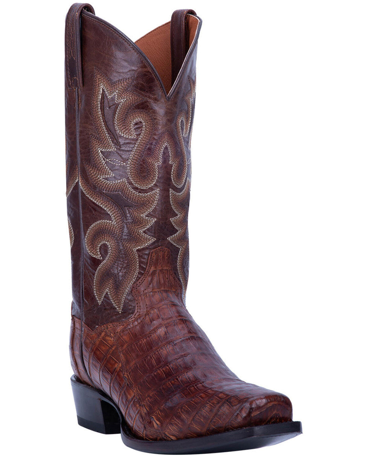 Image #1 - Dan Post Men's Bayou Exotic Caiman Western Boots - Square Toe, Brown, hi-res