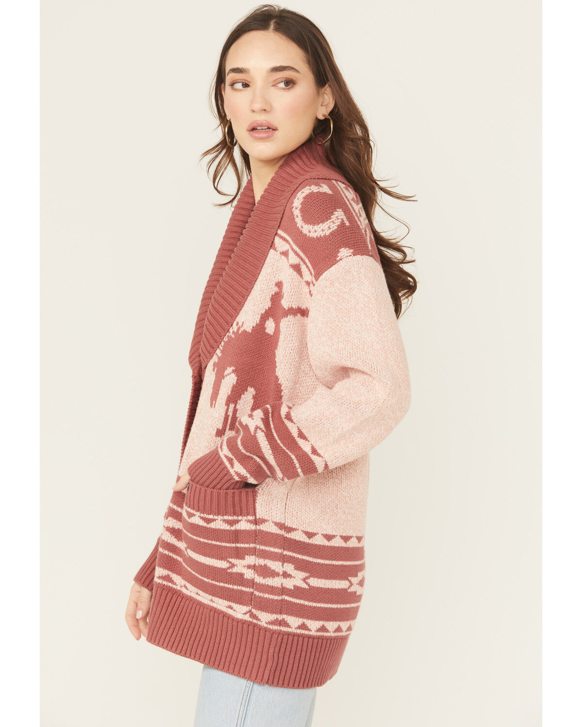 Image #2 - Wrangler Retro Women's Horse Cardigan, Pink, hi-res