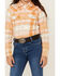 Image #3 - Shyanne Girls' Oak Plaid Print Long Sleeve Pearl Snap Flannel Shirt, Gold, hi-res