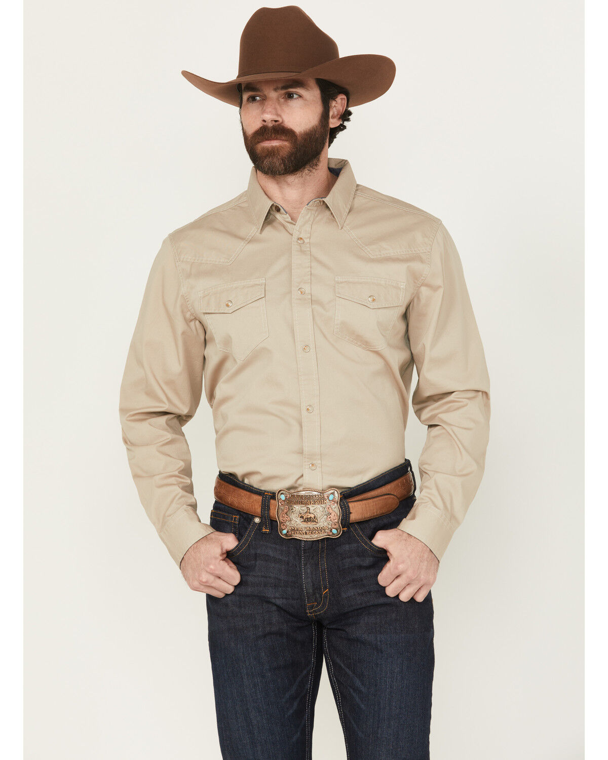 Cody James Men's Threadstone Solid Long Sleeve Snap Western Shirt - Tall, Tan, hi-res