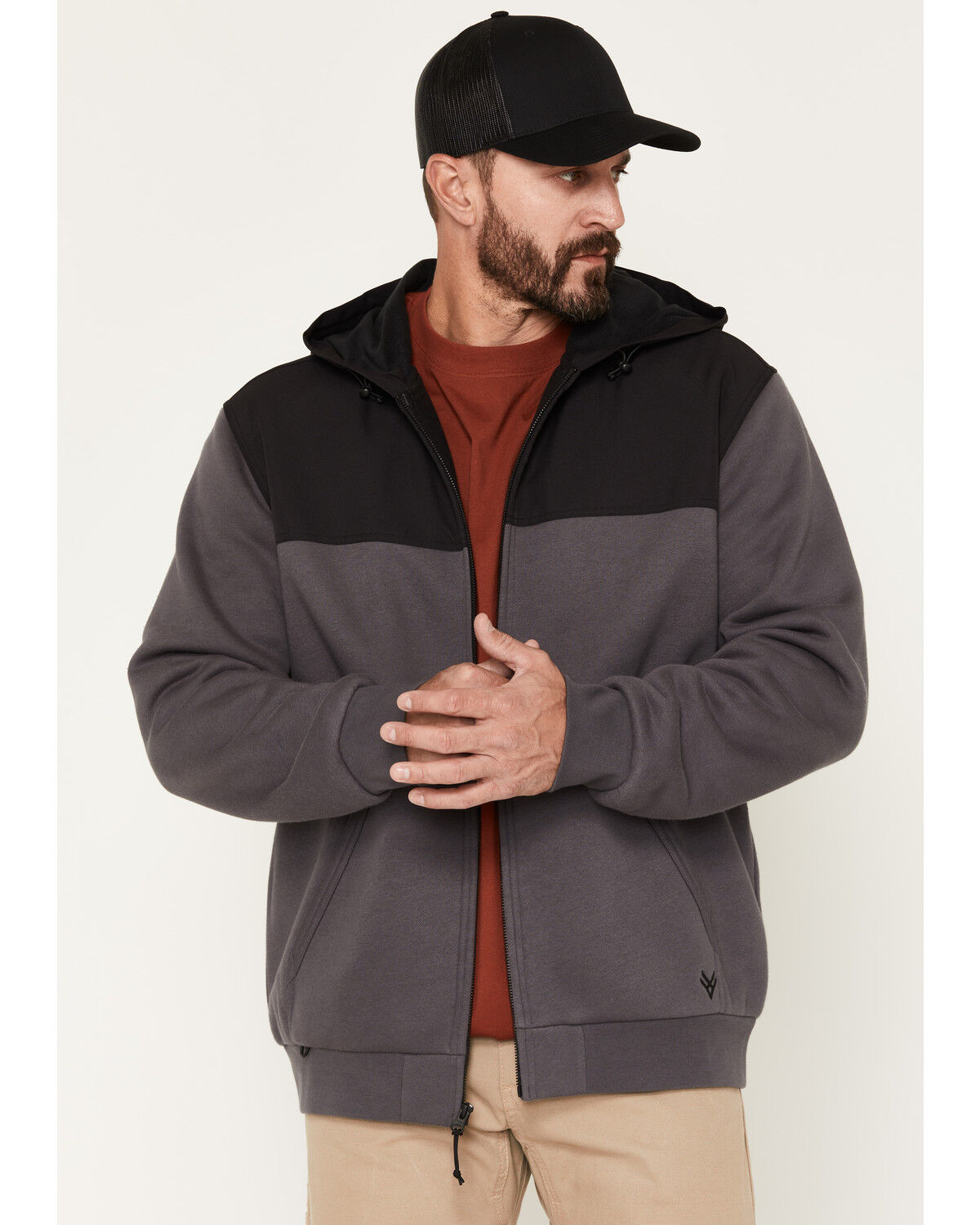 Hawx Men's Hard Face Full Zip Fleece Hooded Sweatshirt, Charcoal, hi-res