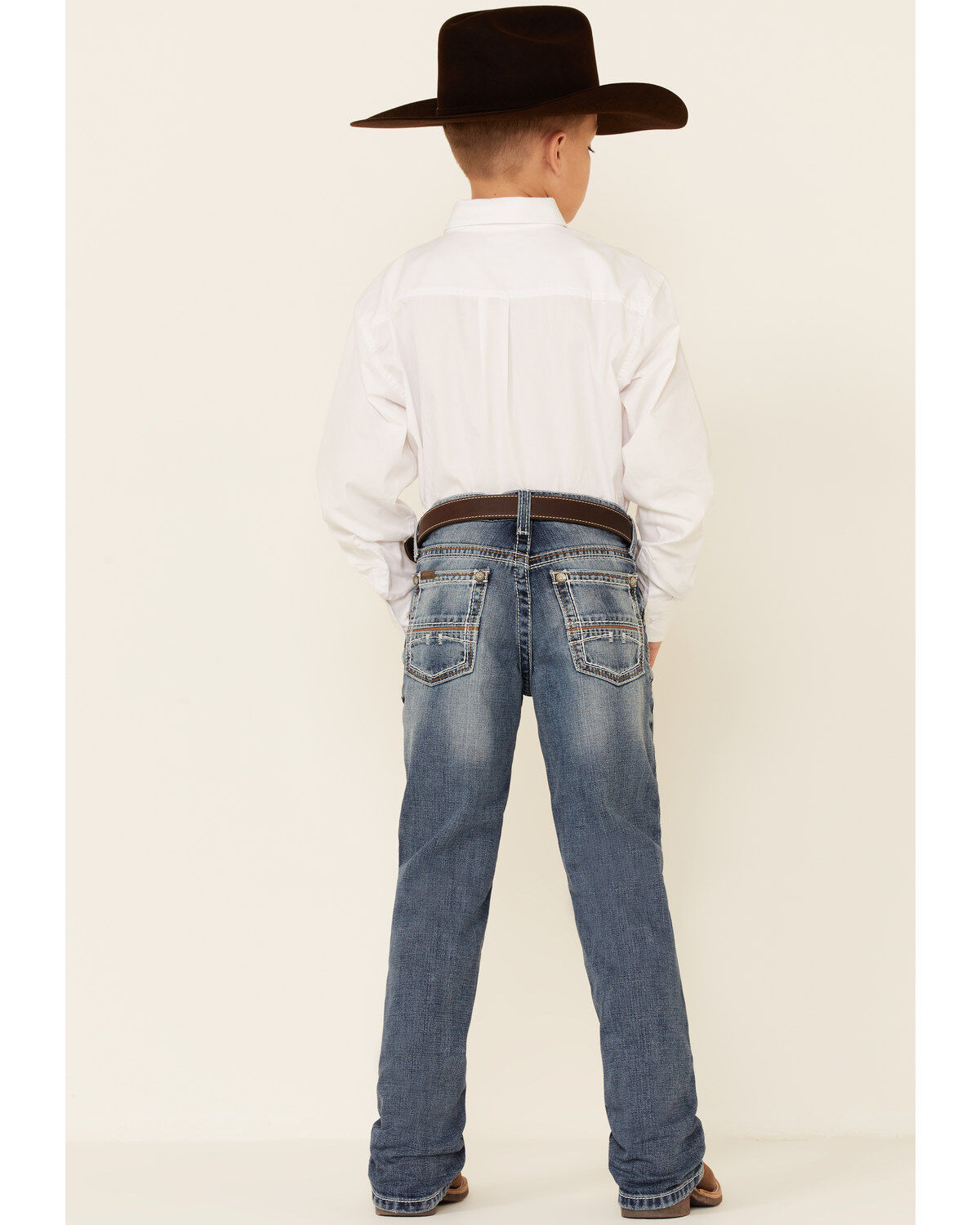 Image #4 - Ariat Boys' B4 Coltrane Durango Relaxed Bootcut Jeans, Indigo, hi-res