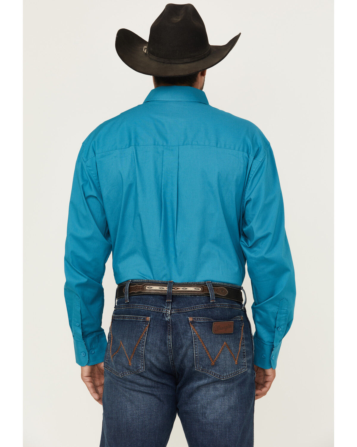 Image #4 - George Strait by Wrangler Men's Solid Long Sleeve Button-Down Stretch Western Shirt, Teal, hi-res
