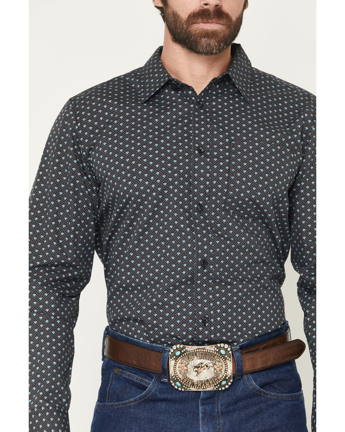 Image #3 - Gibson Trading Co Men's Moonflower Floral Geo Print Long Sleeve Button-Down Western Shirt - Big, Black, hi-res
