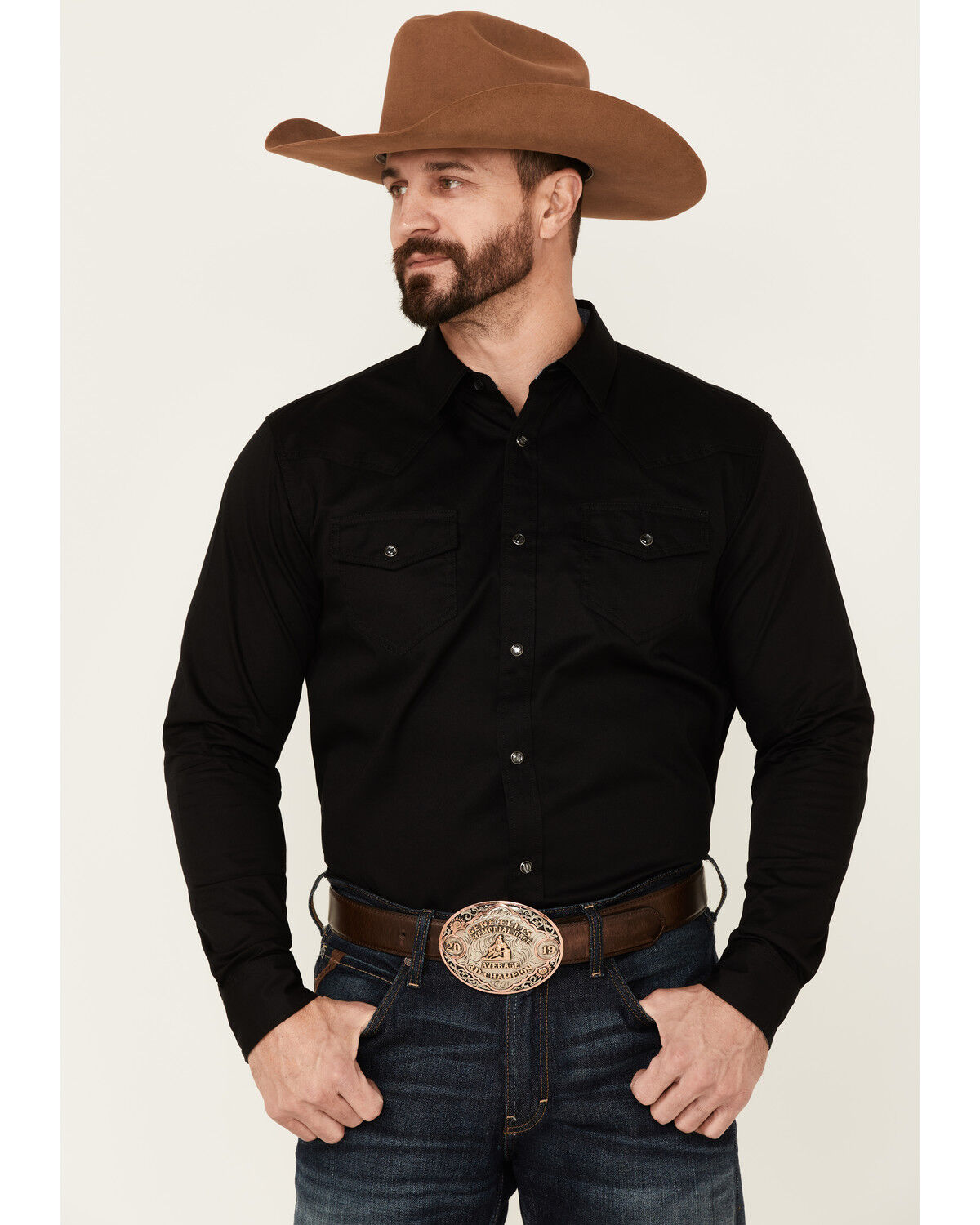 Cody James Men's Solid Treadstone Long Sleeve Pearl Snap Western Shirt - Tall, Black, hi-res