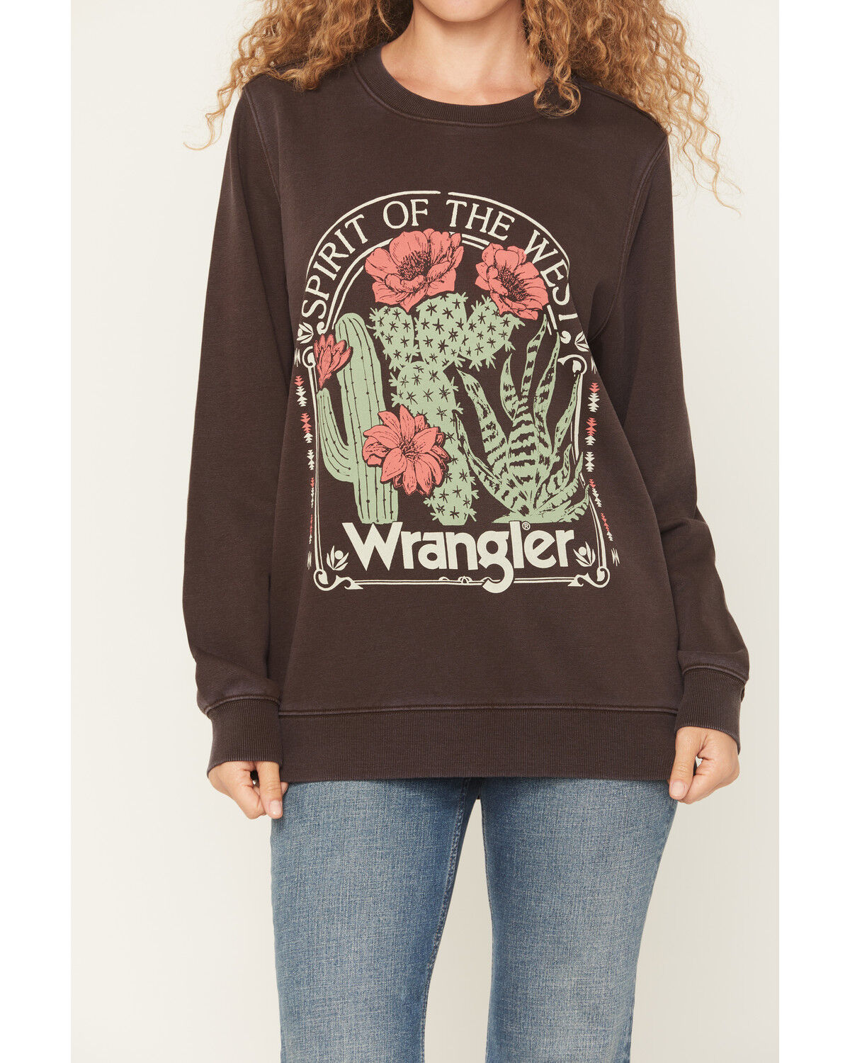 Image #3 - Wrangler Women's Cactus Graphic Crew Neck Sweatshirt, Black, hi-res