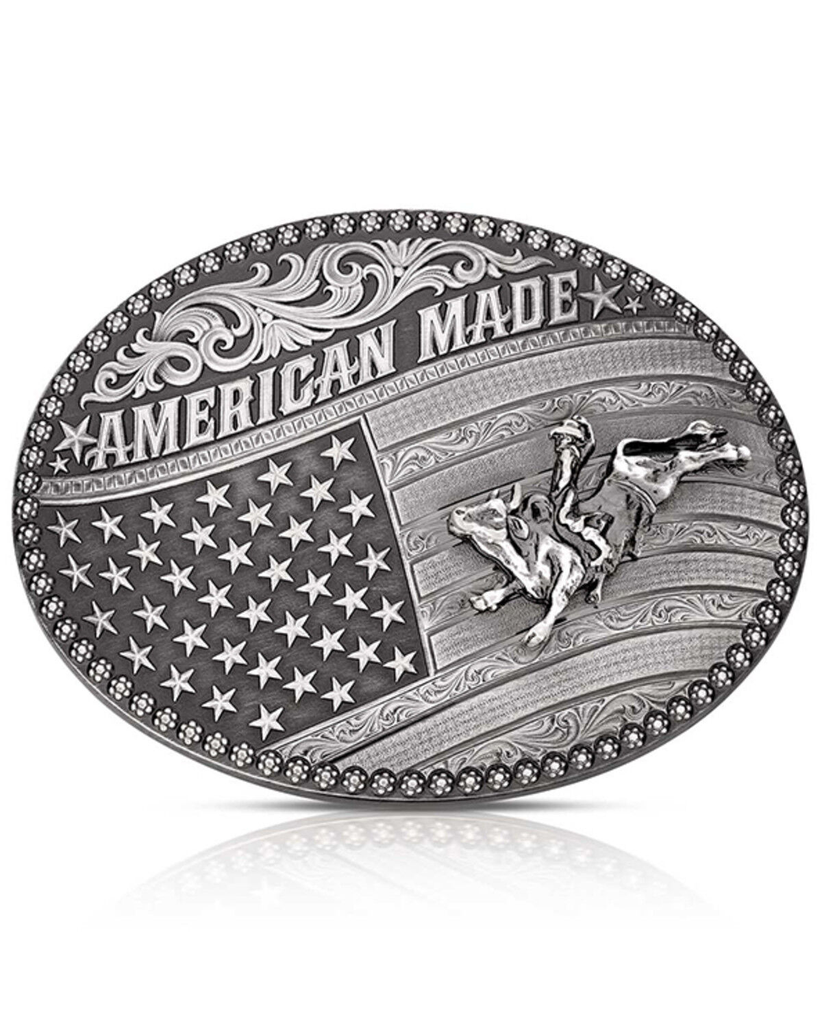 Montana Silversmiths Men's American Made Tradition Bull Rider Belt Buckle, Silver, hi-res
