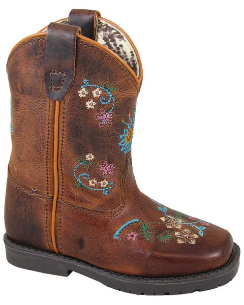 Image #1 - Smoky Mountain Toddler Girls' Floralie Western Boots - Broad Square Toe, Brown, hi-res