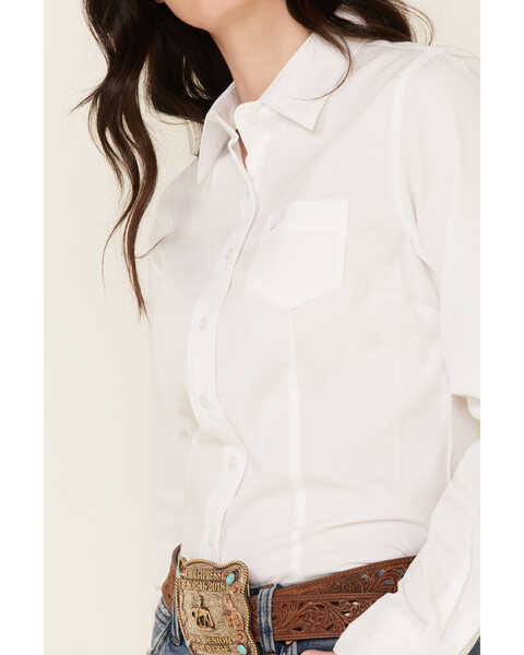 Image #3 - Cinch Women's Solid Long Sleeve Button Down Western Shirt, White, hi-res