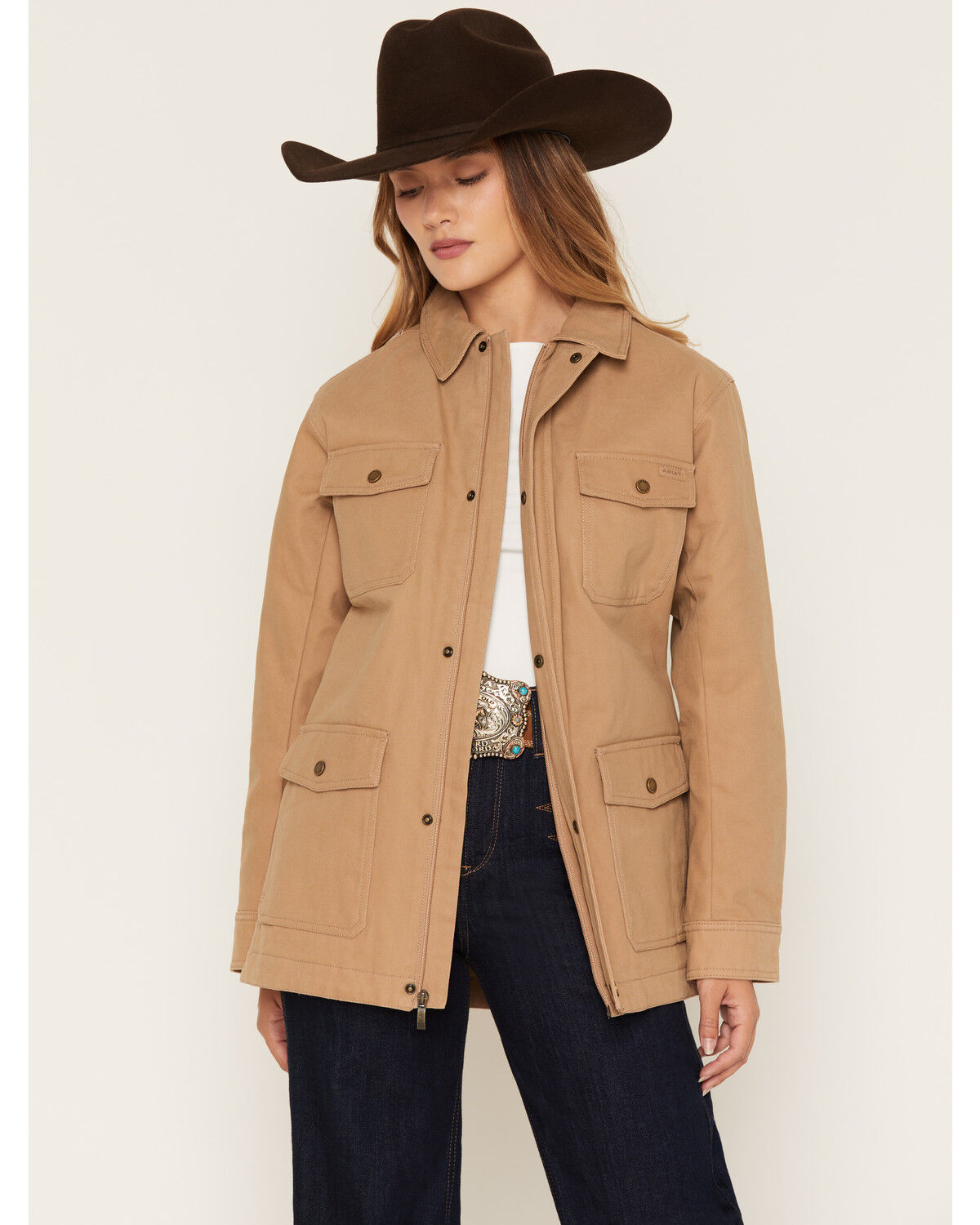 Ariat Women's Western Canvas Concealed Carry Chore Jacket, Beige, hi-res