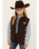 Image #1 - Cowgirl Hardware Girls' Cow Print Accent Vest, Chocolate, hi-res