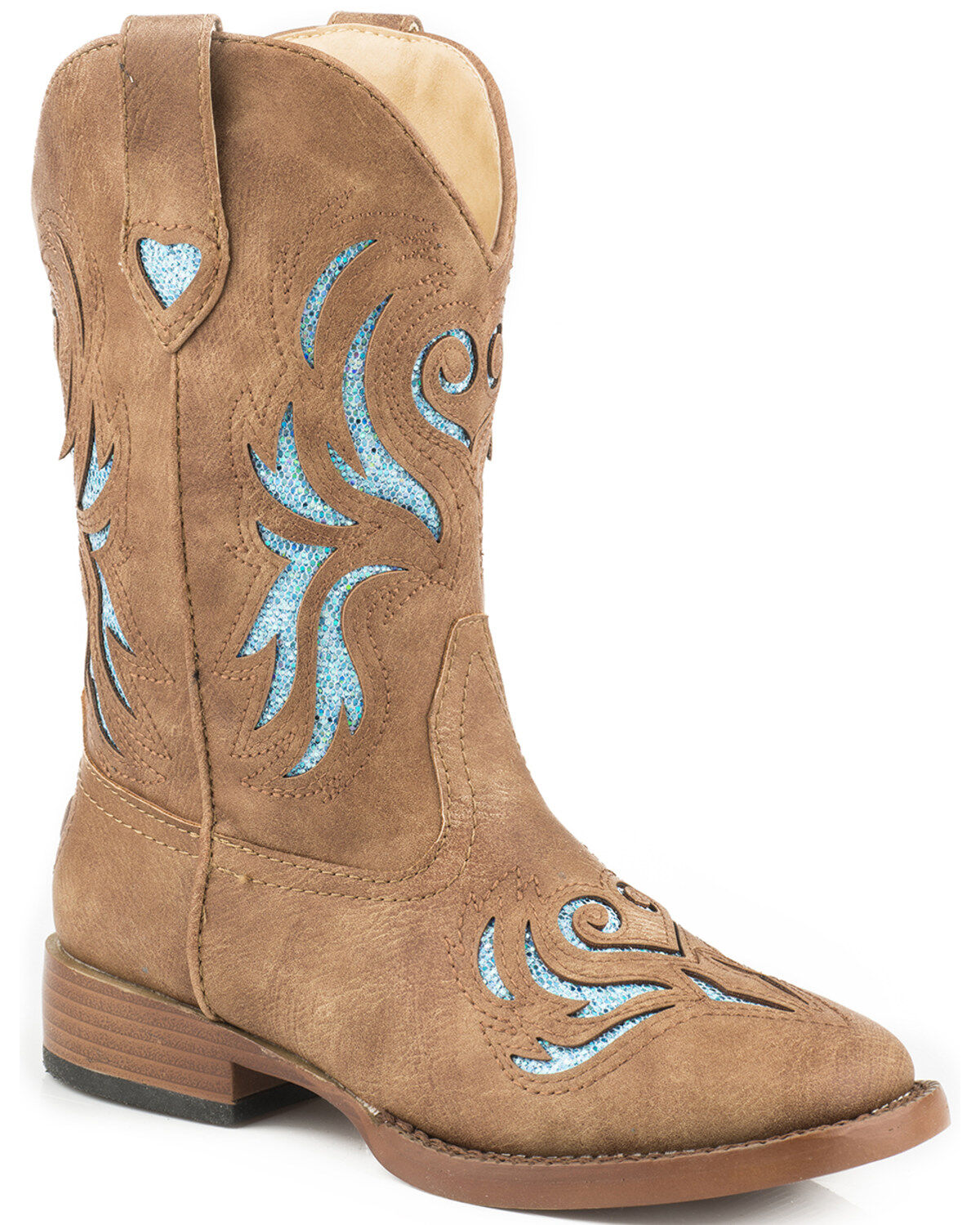 Image #1 - Roper Girls' Glitter Breeze Western Boots - Square Toe, Tan, hi-res