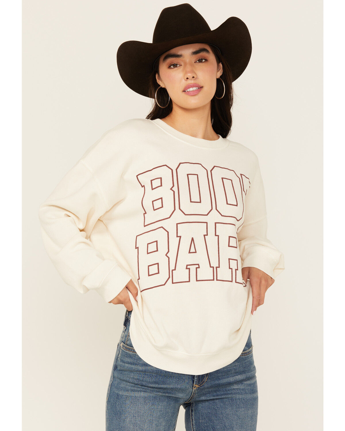 Boot Barn Women's Logo Graphic Crew Neck Sweatshirt, Ivory, hi-res