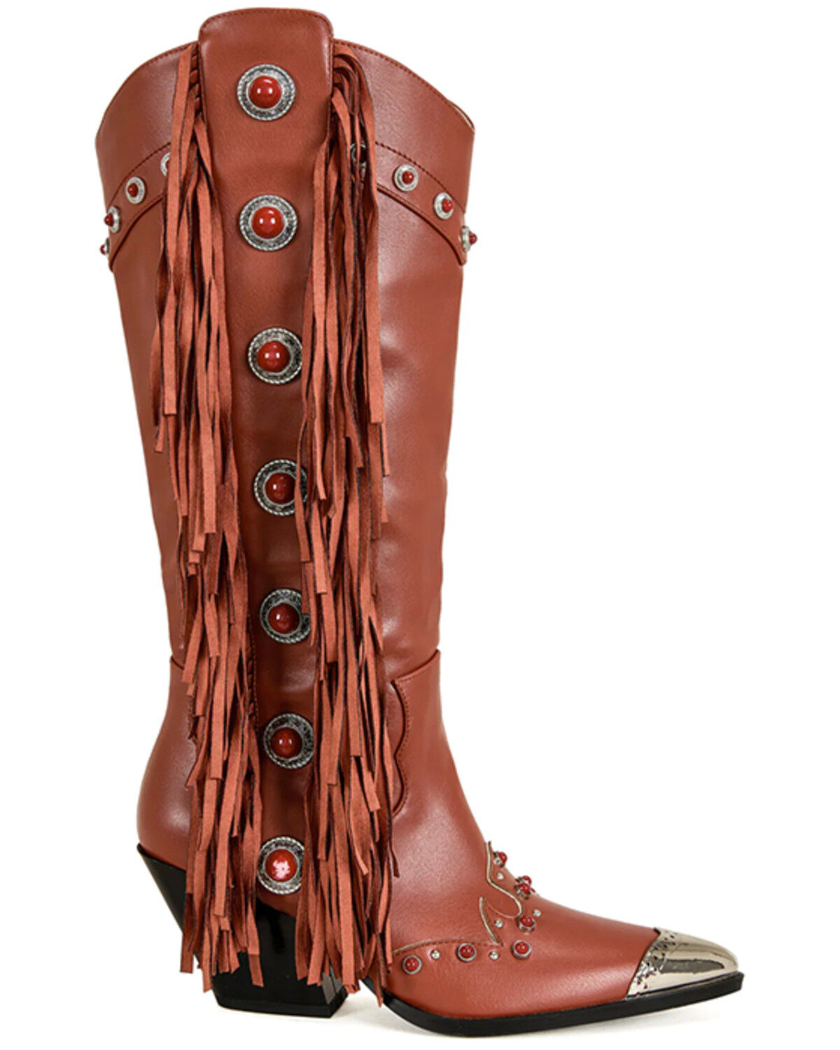 Image #2 - Azalea Wang Women's Pelagius Tall Fringe Western Boots - Round Toe, Red, hi-res