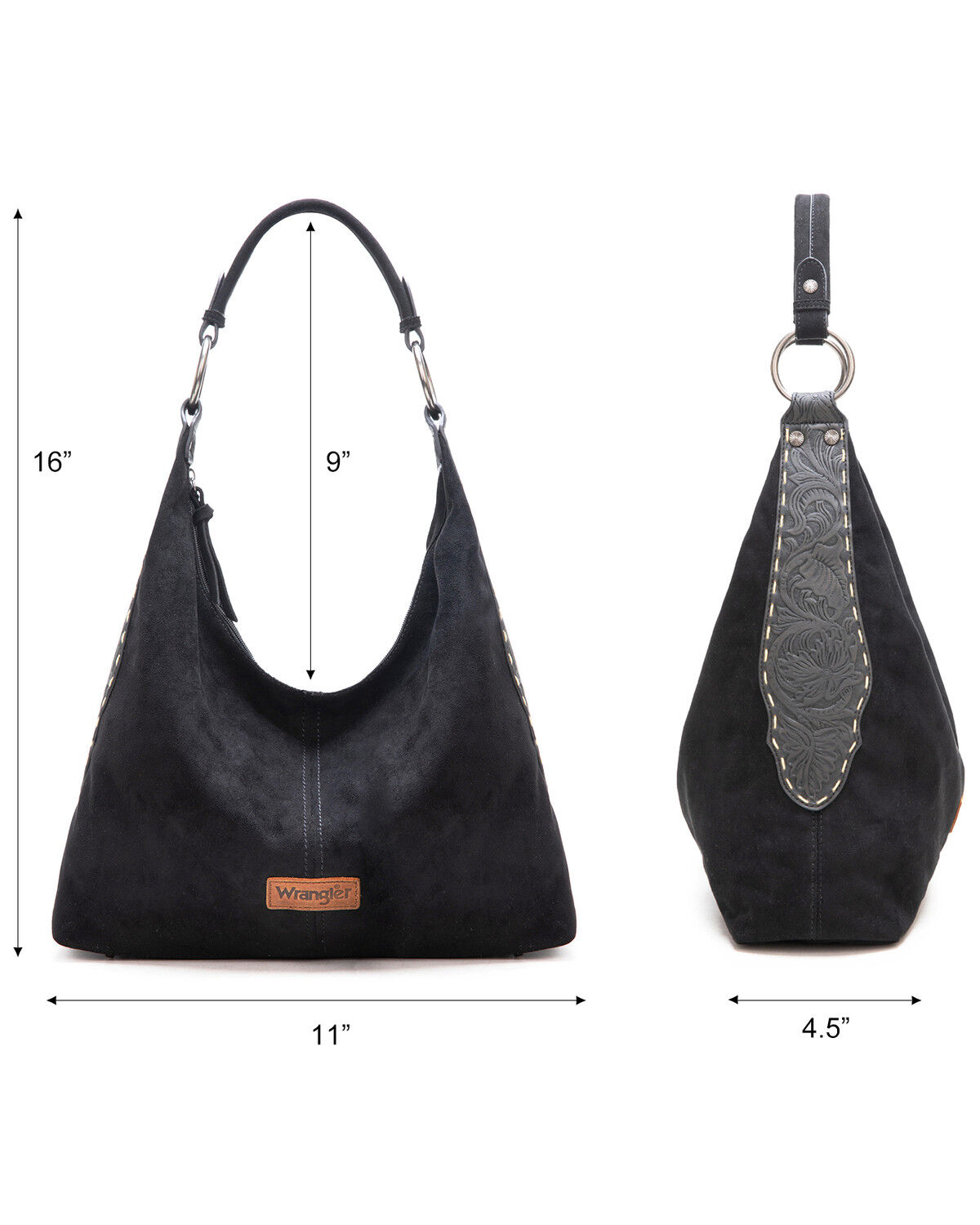 Image #5 - Wrangler Women's Floral Tooled Hobo Bag with Pouch, Black, hi-res