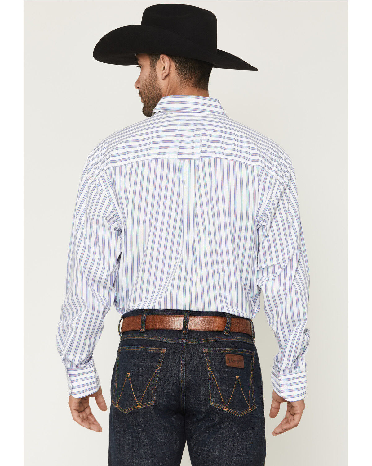 Image #4 - George Strait by Wrangler Stripe Print Long Sleeve Button-Down Stretch Western Shirt - Tall, White, hi-res