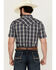 Image #4 - Gibson Men's Chain Link Plaid Print Short Sleeve Snap Western Shirt , Navy, hi-res