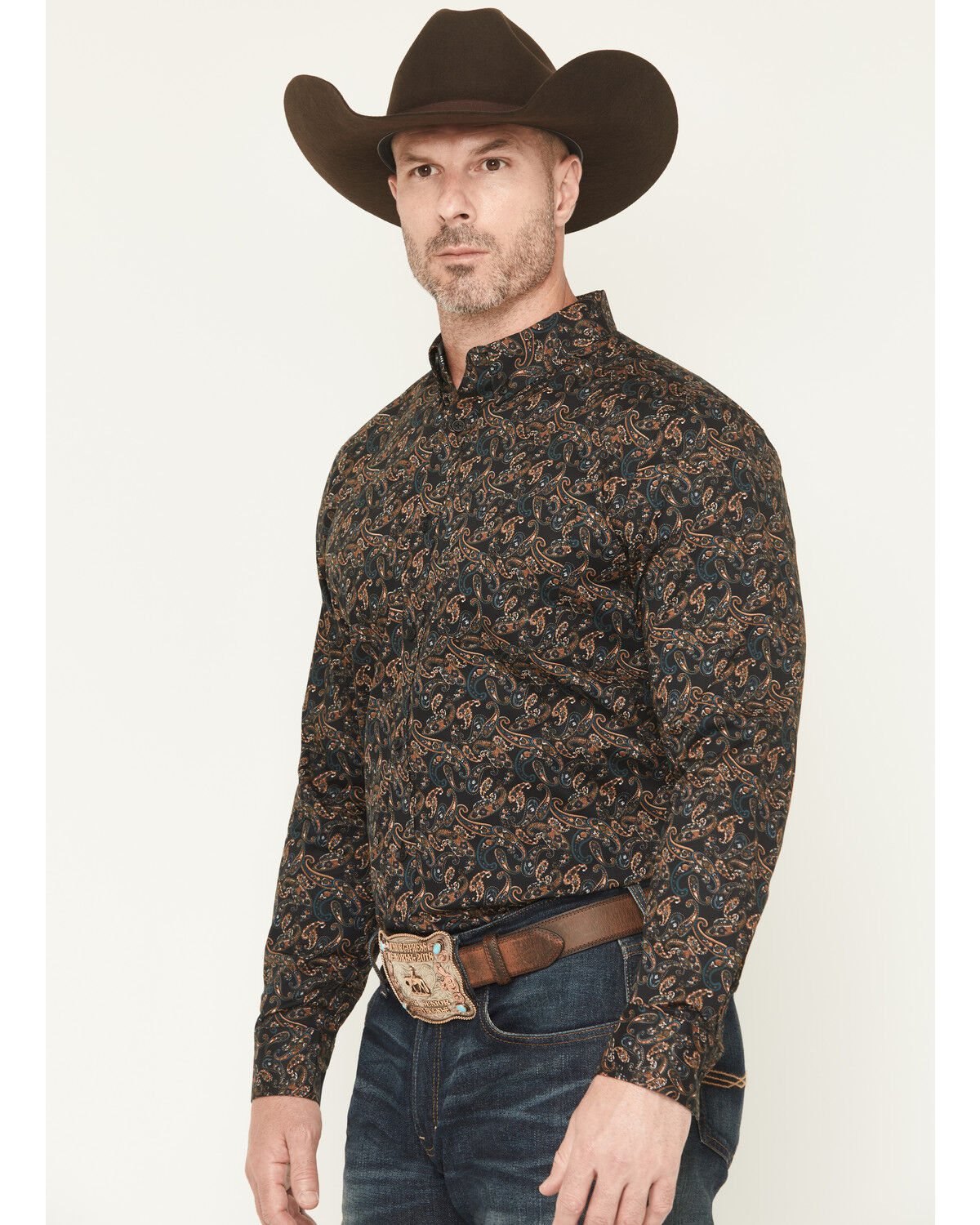 Image #2 - Cody James Men's Cumberland Paisley Print Long Sleeve Button-Down Stretch Western Shirt - Tall, Black, hi-res