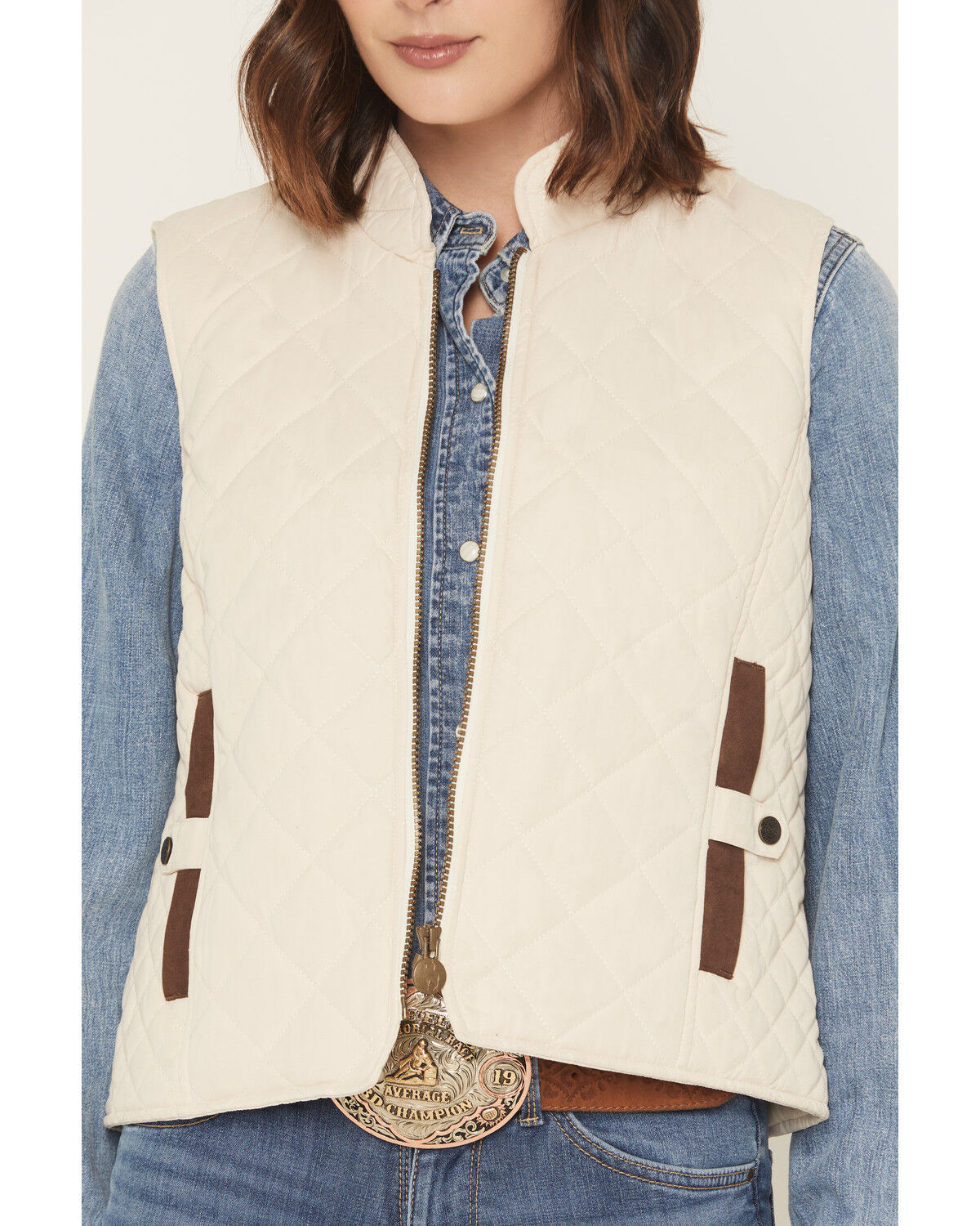 Image #3 - Outback Trading Co Women's Quilted Riding Vest, Cream, hi-res
