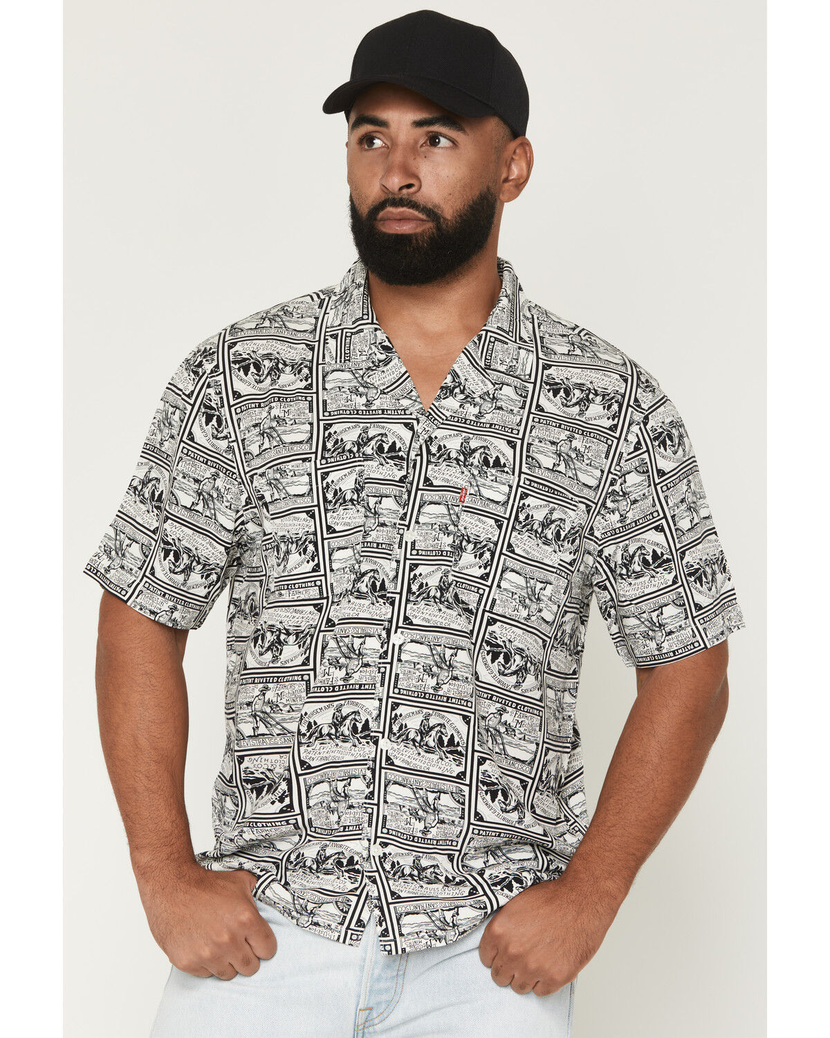 Levi's Men's Camper Miner Niner Heritage Short Sleeve Button-Down Western Shirt, Black, hi-res