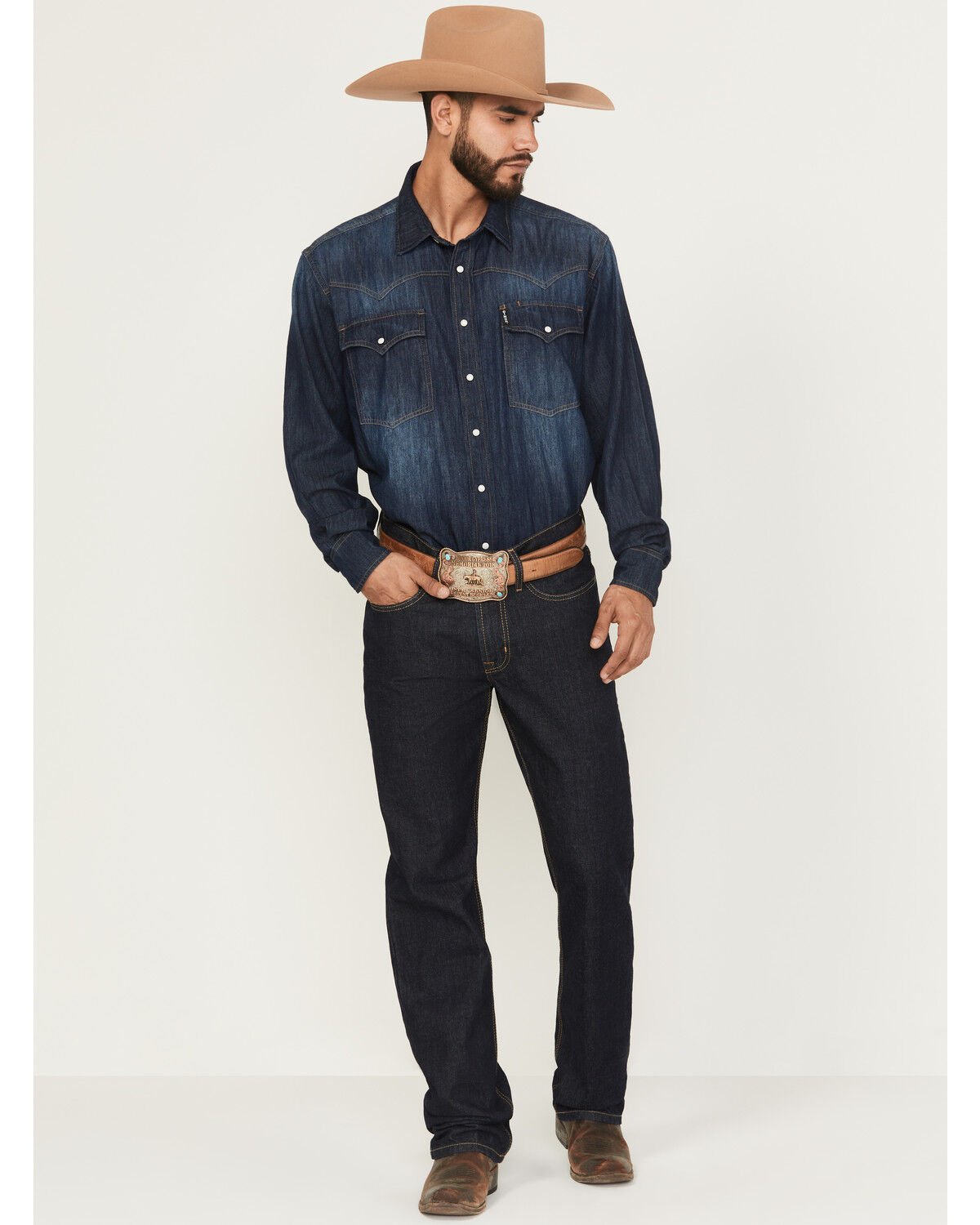 Cinch Men's White Label Dark Wash Relaxed Straight Rigid Denim Jeans, Indigo, hi-res
