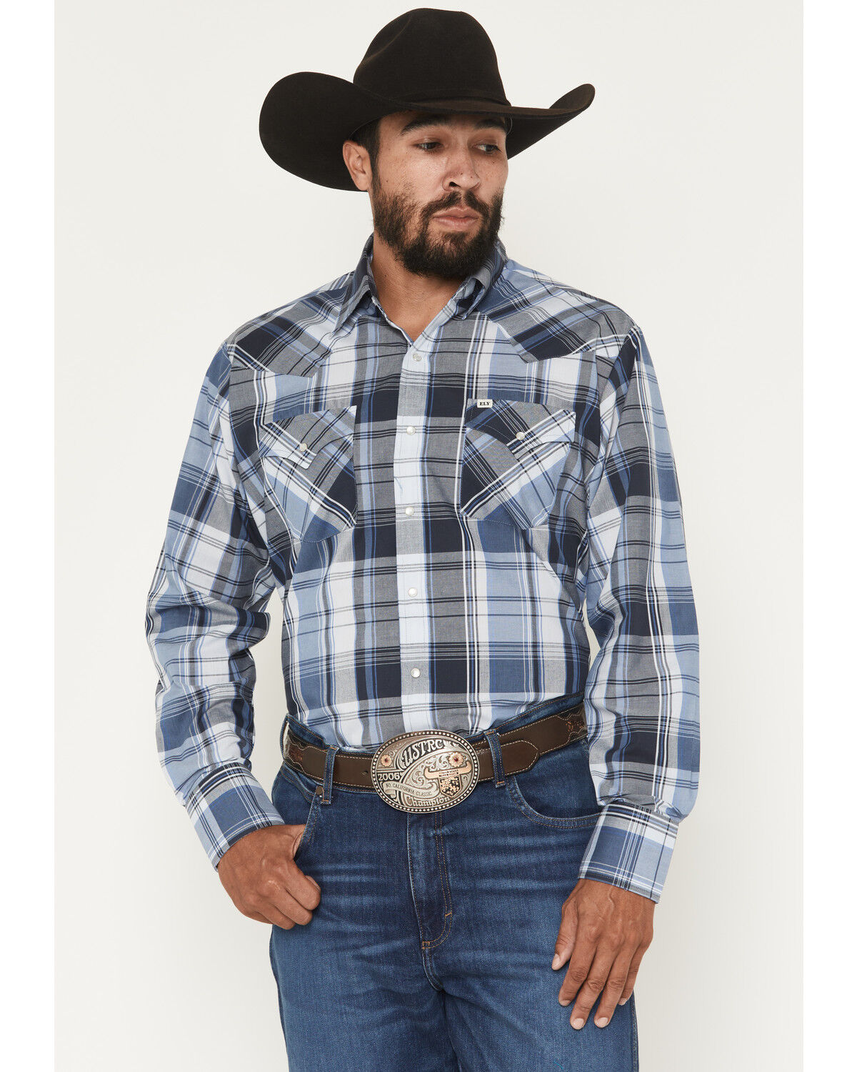 Image #1 - Ely Walker Men's Plaid Print Long Sleeve Pearl Snap Western Shirt - Tall, , hi-res