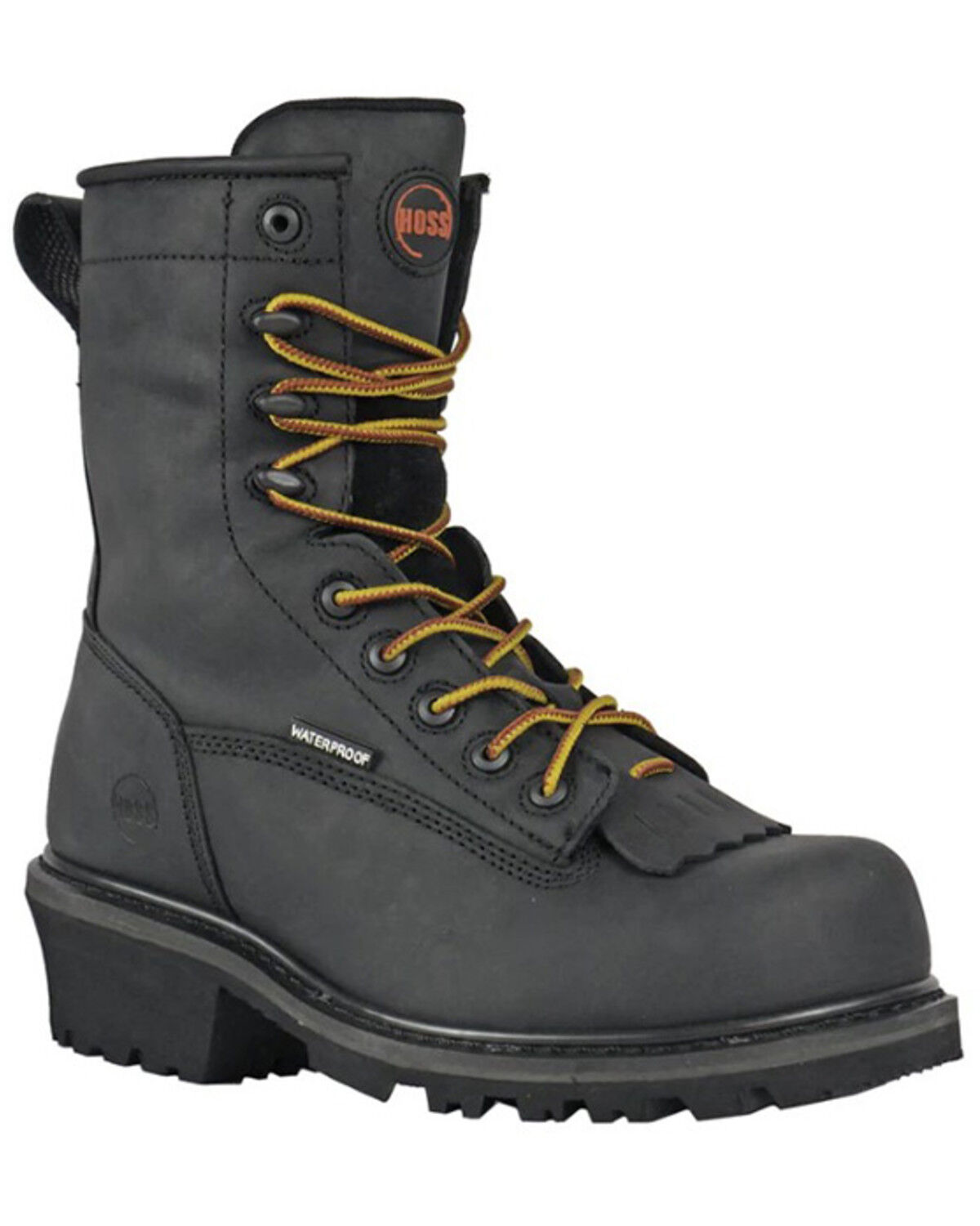 Hoss Men's 8" Cross Cut Waterproof Logger Work Boots - Composite Toe, Black, hi-res