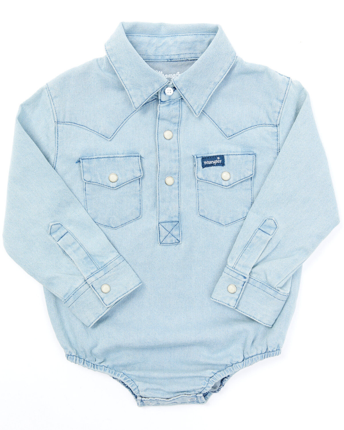Wrangler Infant Boys' Long Sleeve Collared Onesie, Blue, hi-res