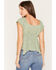 Image #4 - Wild Moss Women's Floral Print Hanky Hem Short Sleeve Top, Sage, hi-res