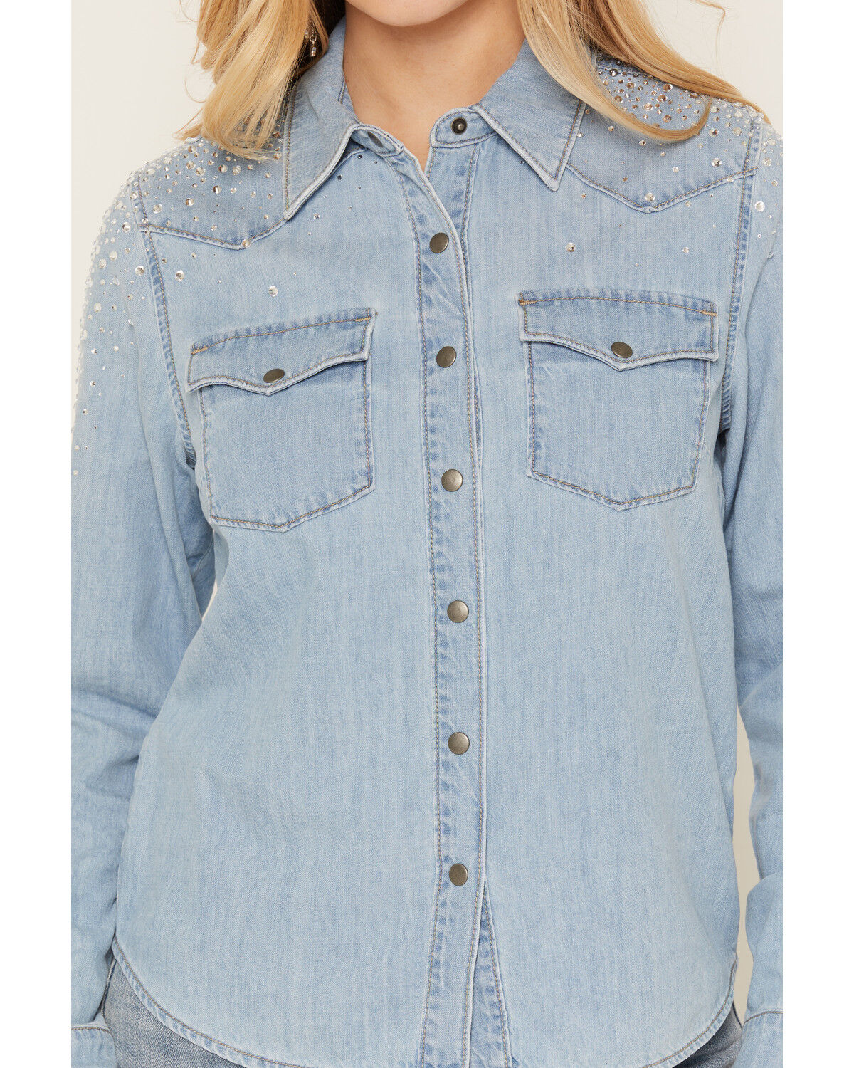Image #6 - Idyllwind Women's Camden Rhinestone Long Sleeve Snap Western Shirt, Medium Wash, hi-res