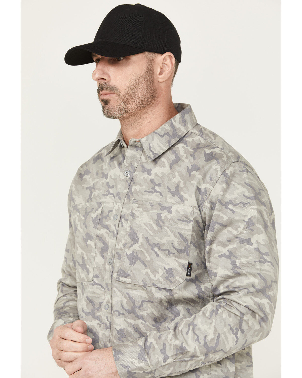 Image #2 - Hawx Men's FR Camo Print Long Sleeve Button-Down Stretch Work Shirt, , hi-res