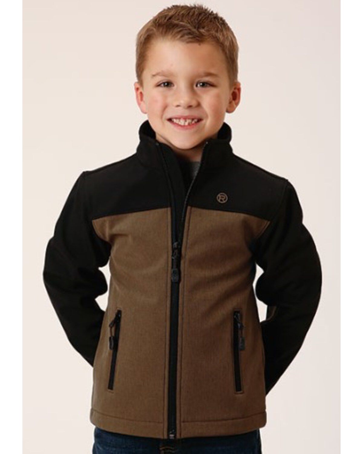 Roper Boys' Pieced Softshell Jacket, Brown, hi-res