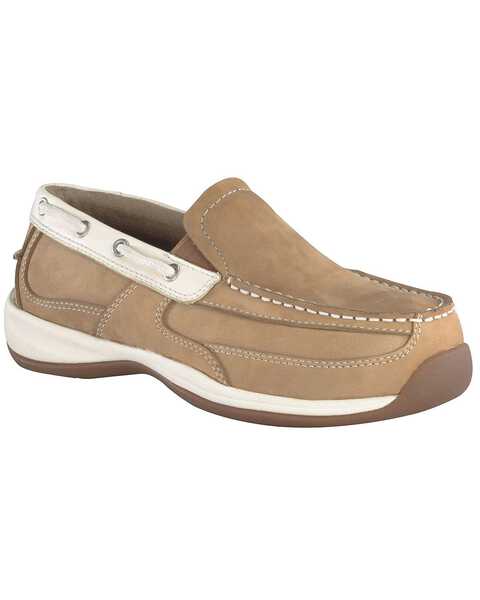 Image #1 - Rockport Works Women's Sailing Club Boat Shoes - Steel Toe, Tan, hi-res