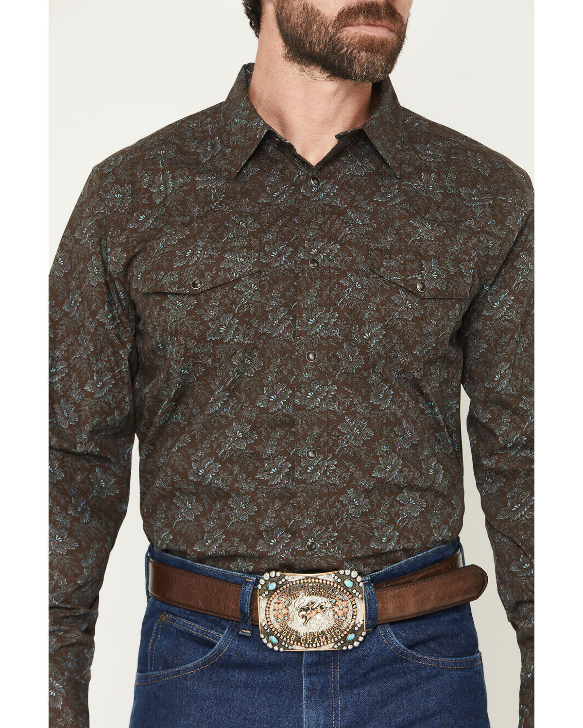 Image #3 - Gibson Trading Co Men's Groovin Floral Print Long Sleeve Snap Western Shirt - Tall, Dark Brown, hi-res