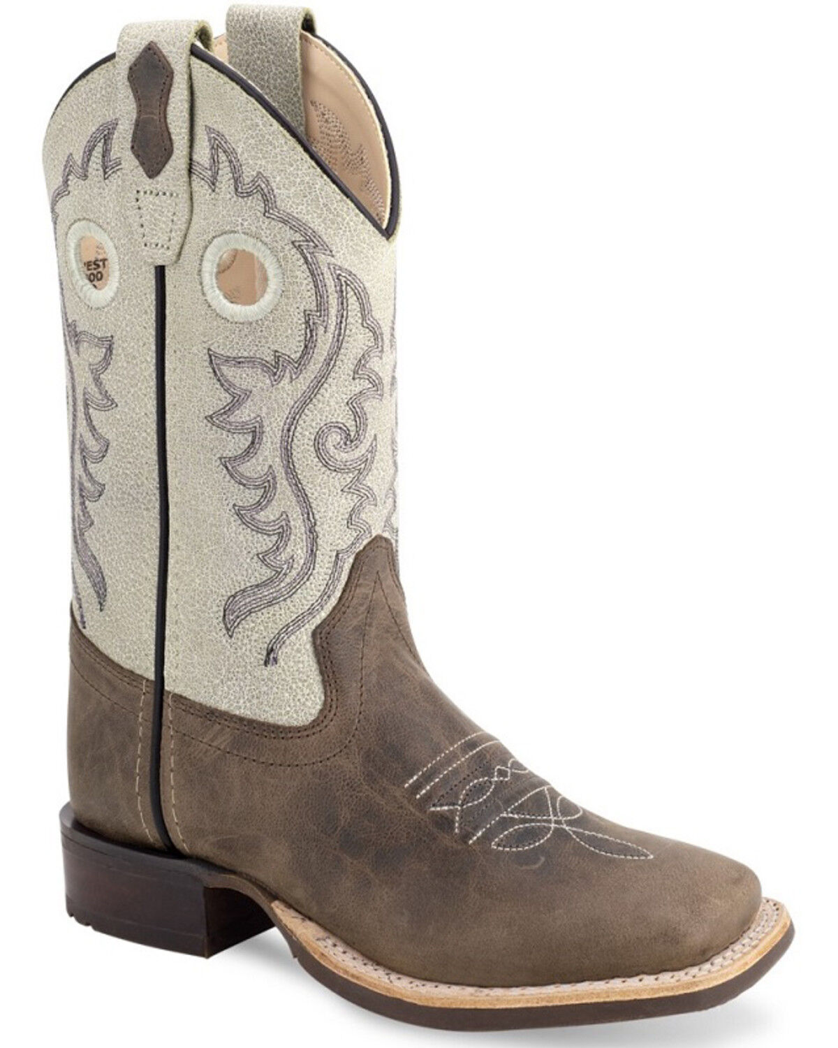 Old West Little Boys' Western Boots - Broad Square Toe, White, hi-res