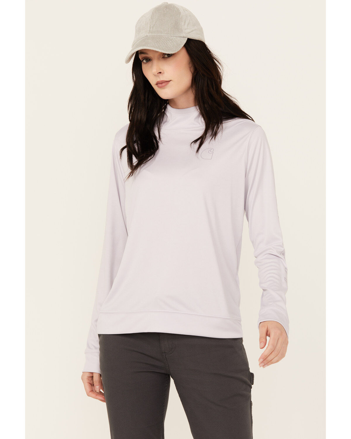 Image #1 - Carhartt Women's Force Sun Defender Relaxed Fit Lightweight Logo Hooded Graphic Long Sleeve, Light Purple, hi-res