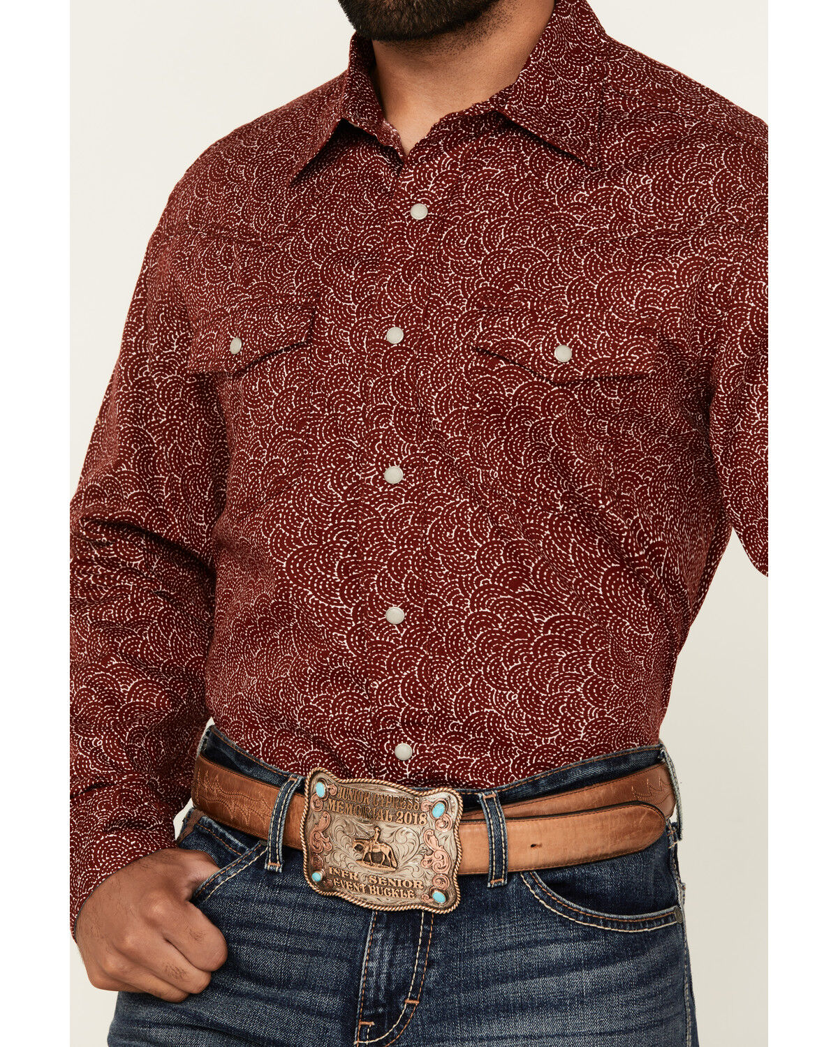 Image #3 - Wrangler Retro Men's Printed Long Sleeve Snap Western Shirt, Red, hi-res