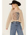 Image #1 - Cleo + Wolf Women's Love is Ale We Need Cropped Graphic Sweatshirt, Taupe, hi-res