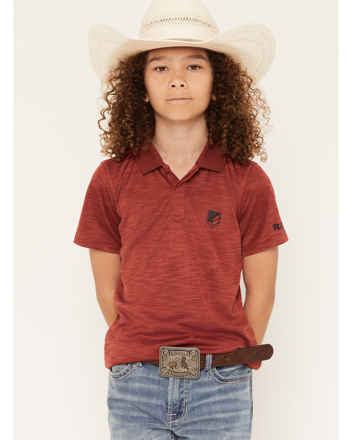 Image #1 - RANK 45&reg; Boys' Heeler Solid Short Sleeve Button-Down Polo Shirt, Brick Red, hi-res